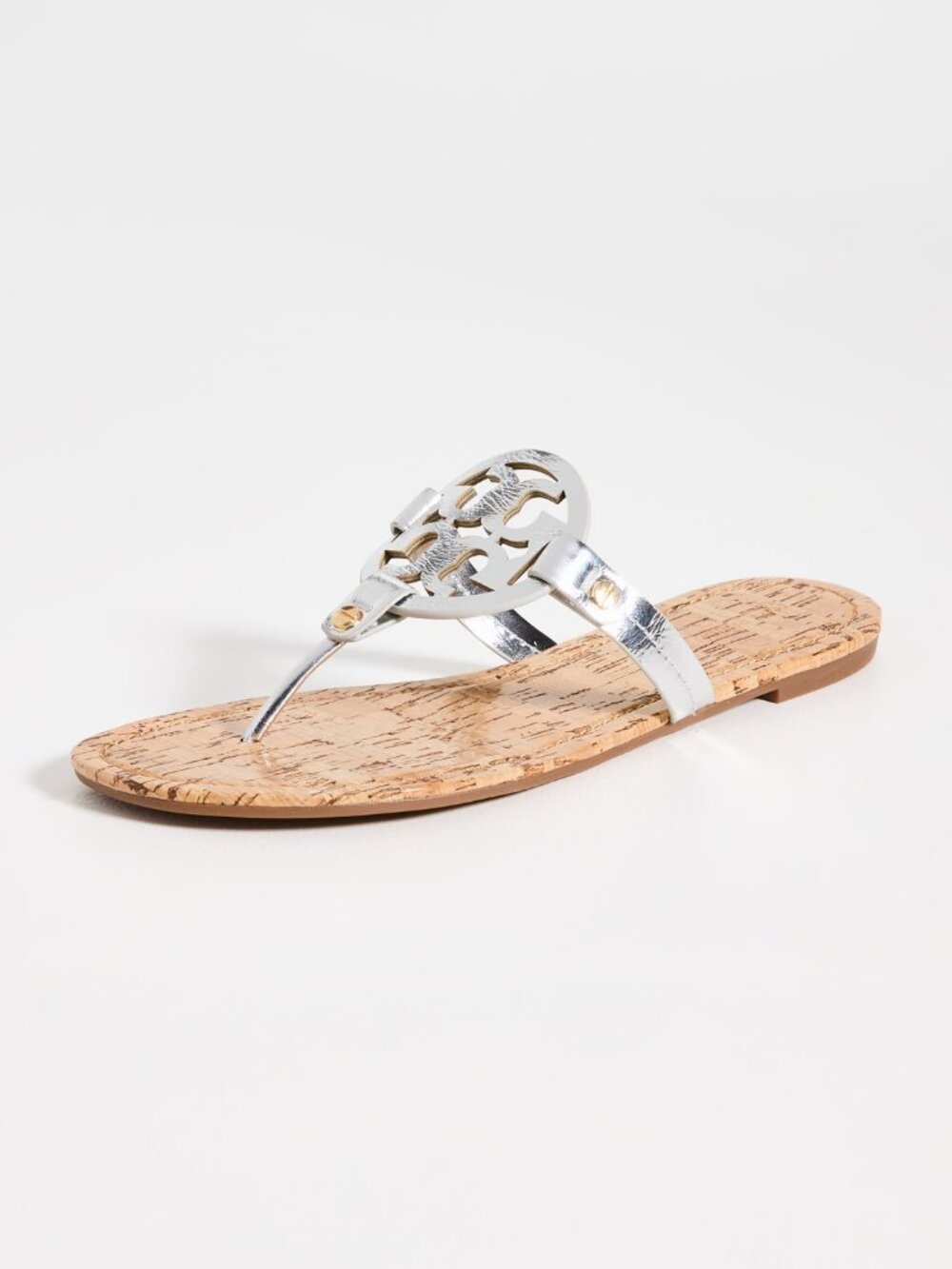 Tory Burch $228 Miller Sandals Patent Leather Silver Gold Rivets Cork 10 - Picture 6 of 10